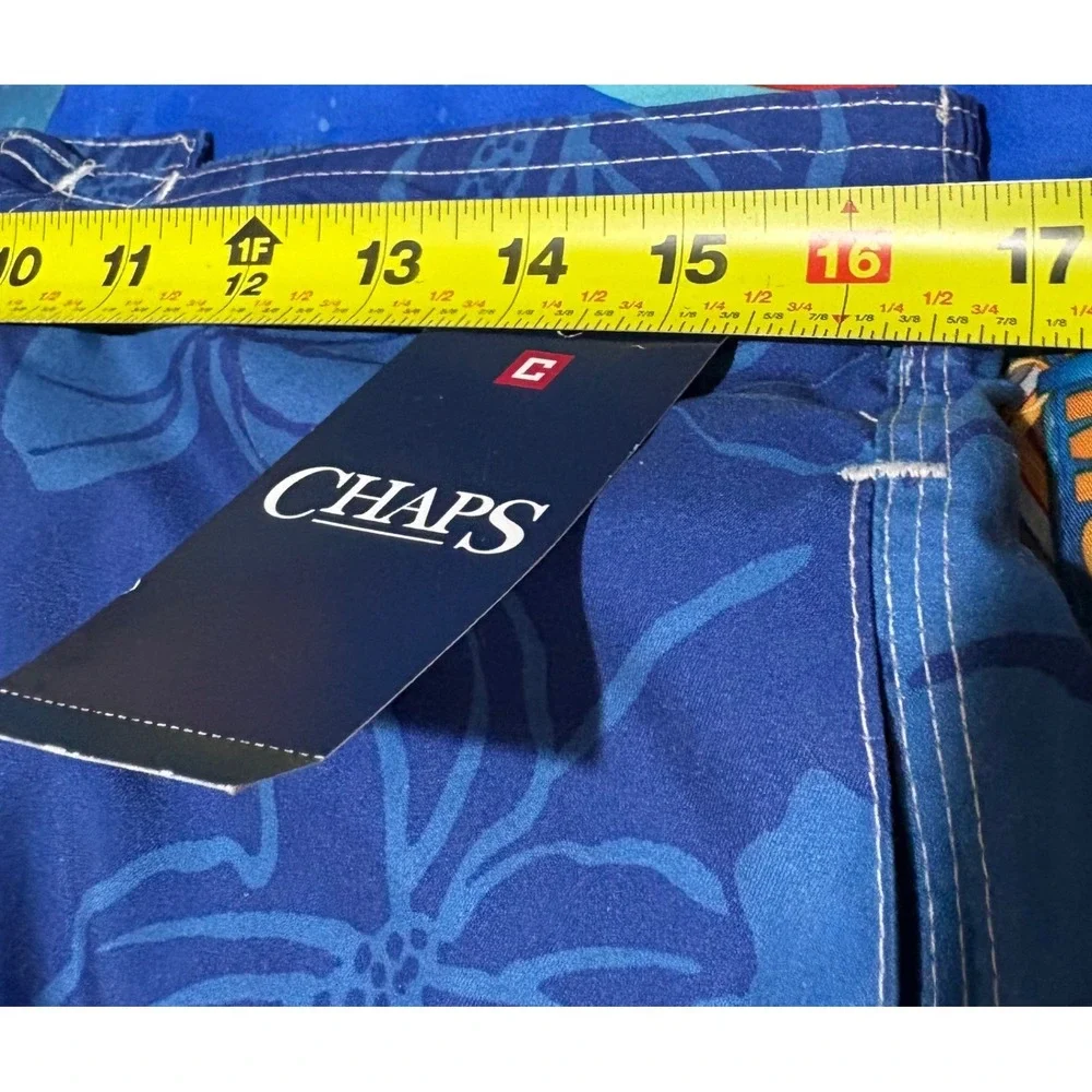 Chaps Swim Trunks Mens Medium‎ Blue New Tropical Hibiscus Floral Cargo Shorts